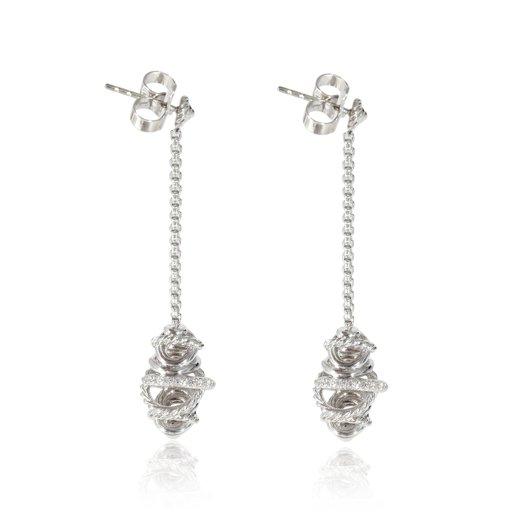 David Yurman Crossover Diamond Chain Drop Earrings in Sterling Silver 0.22 CTW - Picture 3 of 3